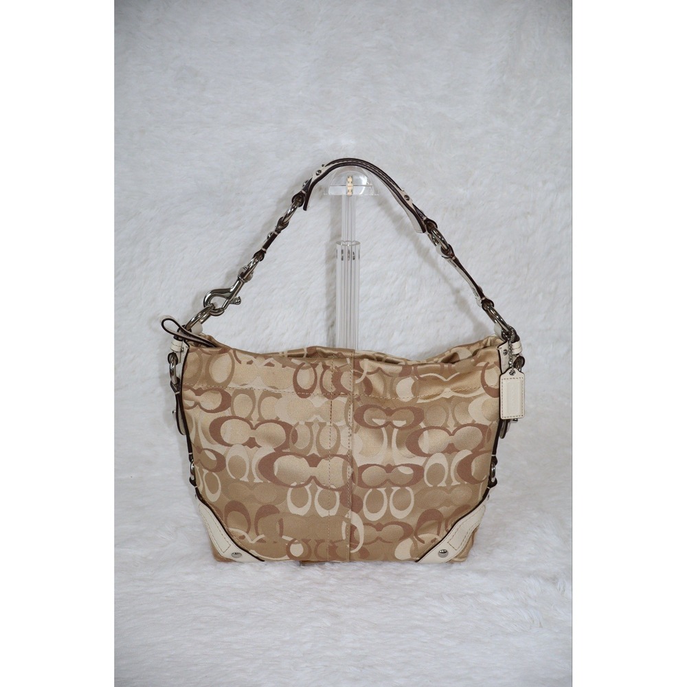 Coach Khaki and Ivory Carly Signature Hobo Shoulder Bag D1026-F13980 Y2K